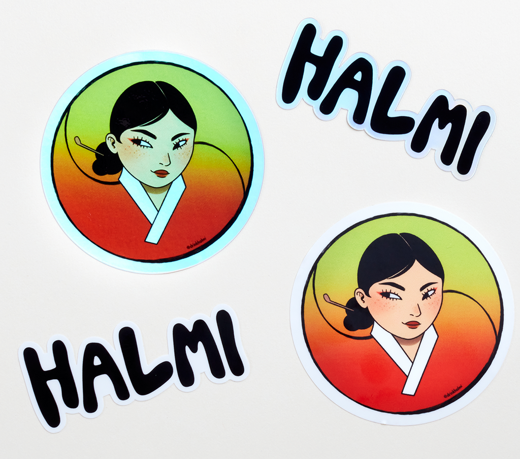 Holographic and matte stickers of the Halmi logos